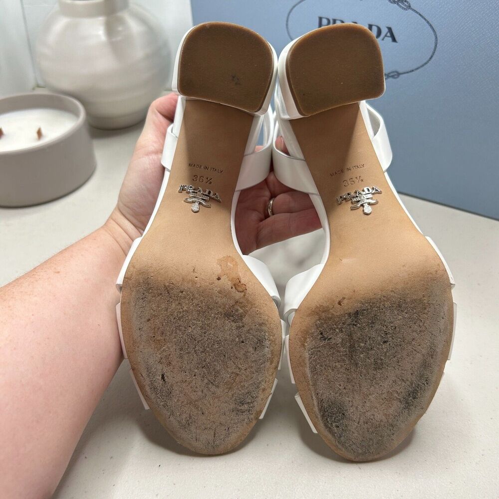 Prada Milano Calzature Donna Spazzolato Sandal Bianco Women IT 36.5/US 6.5 - Picture 8 of 12